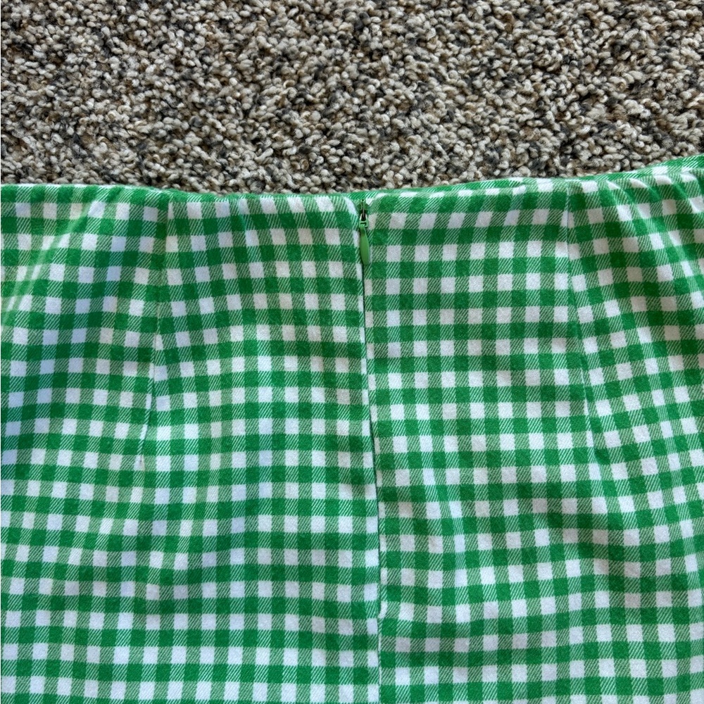 Love on a Hangar Green & White Checkered Mini Pencil Skirt Size 5 Pleats Slits - Picture 9 of 12